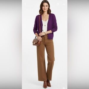 United Colour Of Bentton Fitted Lambswool Purple Button Down Cardigan
